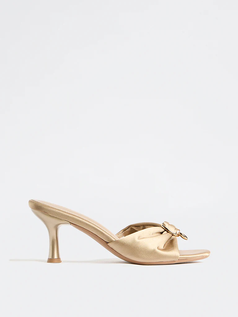 LUNA BLU Champagne Satin Heart-Detail Heel-Sandals - Image 3