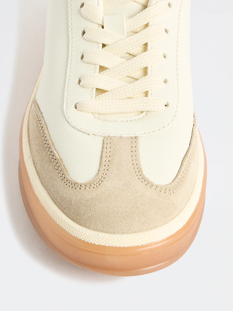 LUNA BLU Cream Colour-Blocked Lace-Up Sneakers - Image 4