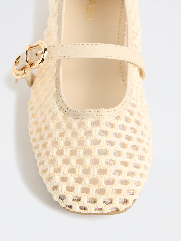 LUNA BLU Cream Crochet-Textured Mary Jane Shoes - Image 3