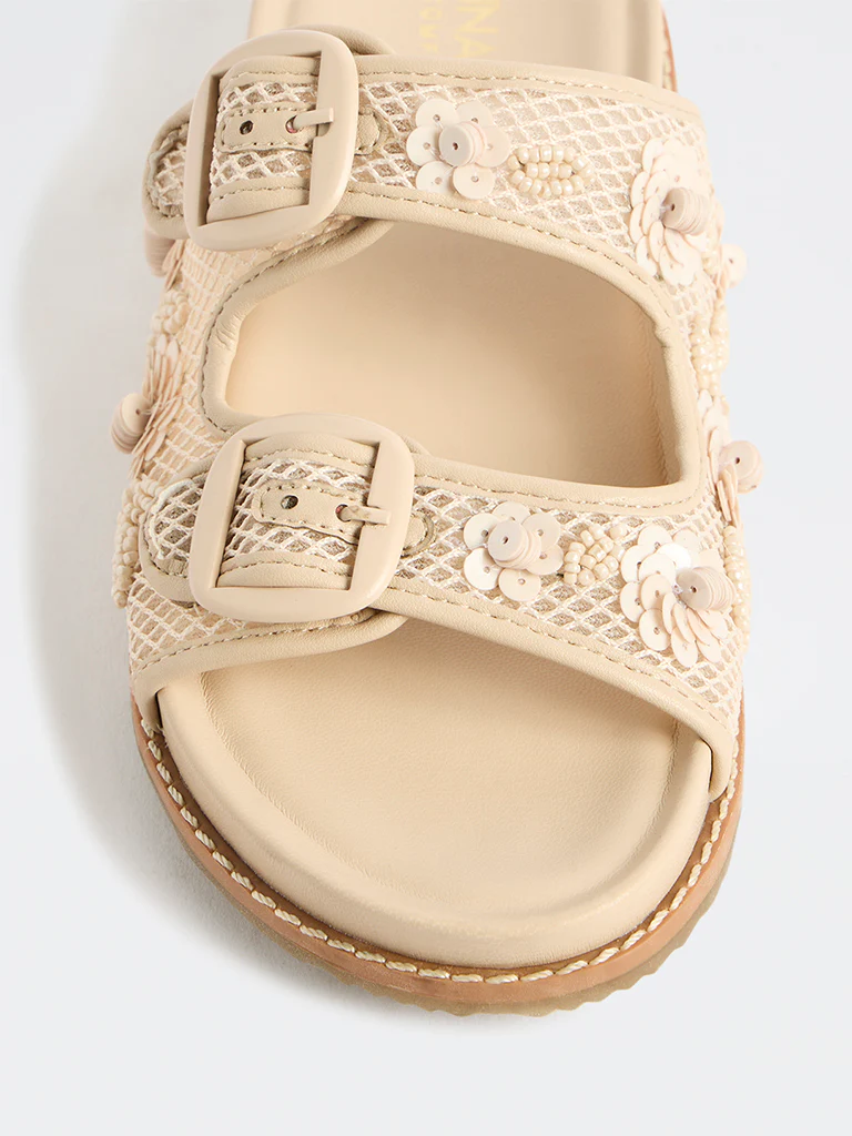 LUNA BLU Cream Embellished Double-Strap Sandals - Image 4