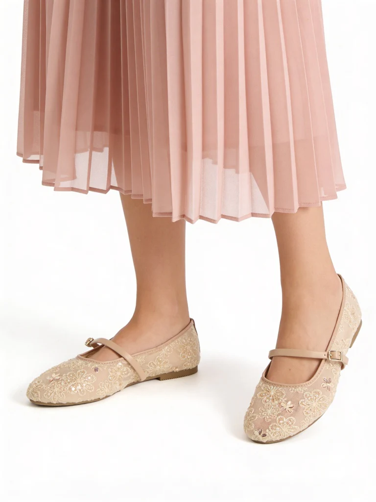 LUNA BLU Cream Embellished Mesh Ballerinas