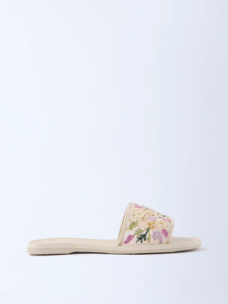 LUNA BLU Cream Floral Embroidered Slides - Exclusive - Image 2