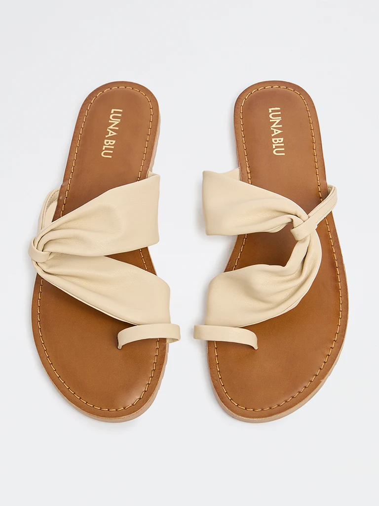 LUNA BLU Cream Knot-Detail Slides - Image 2