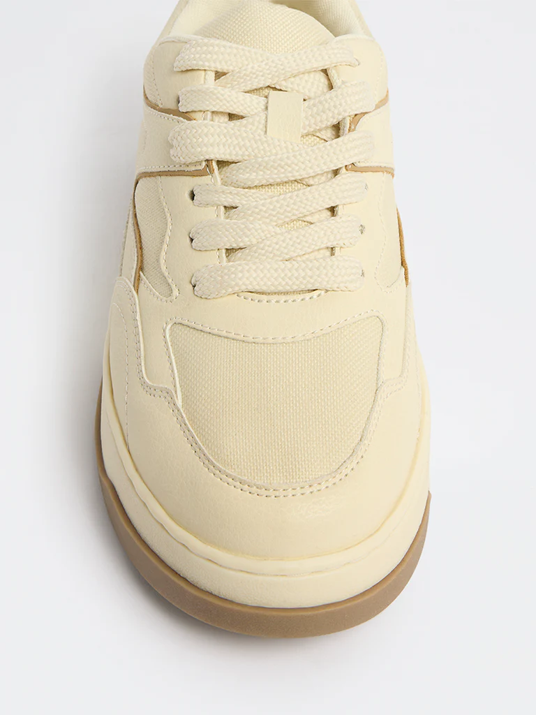 LUNA BLU Cream Mesh-Detailed Lace-Up Sneakers - Image 4