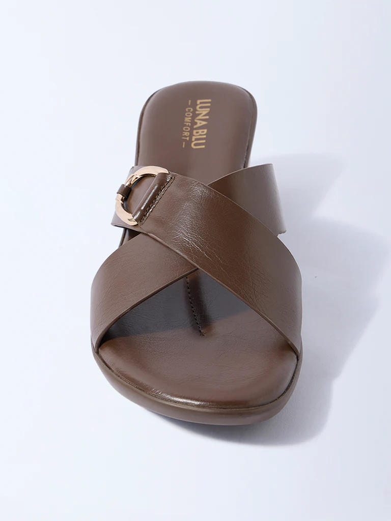 LUNA BLU Dark Brown Criss-Cross Heel Sandals - Image 3