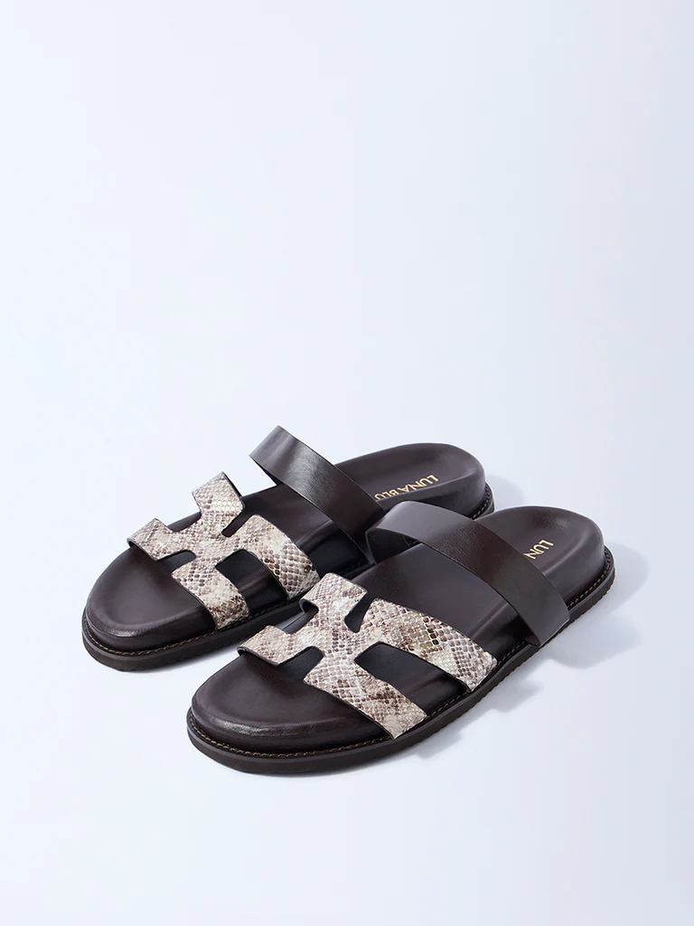 LUNA BLU Dark Brown Dual Strap Sandals - Image 2