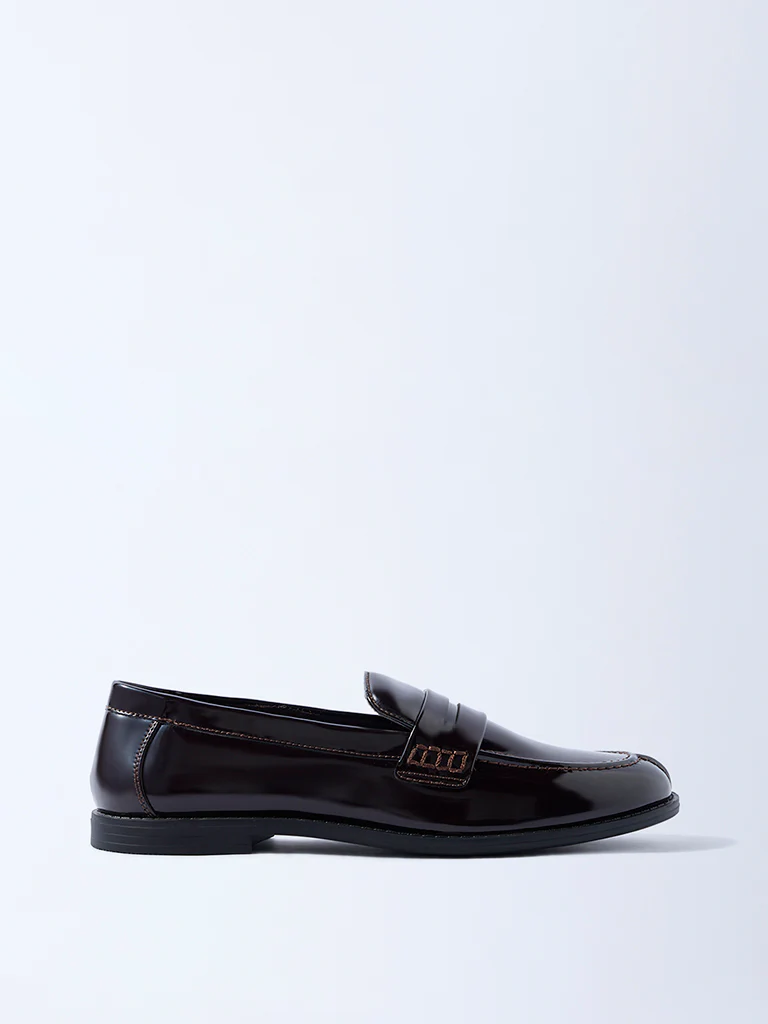 LUNA BLU Dark Brown Glossy Saddle Loafers