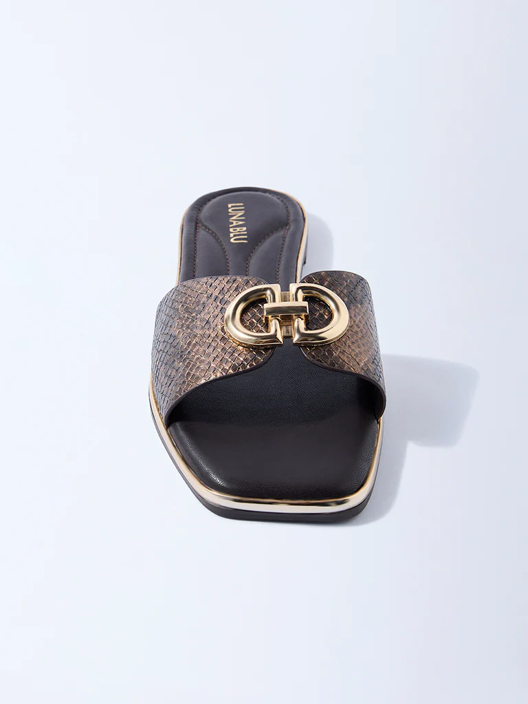 LUNA BLU Dark Brown Hardware-Detailed Slides - Image 3