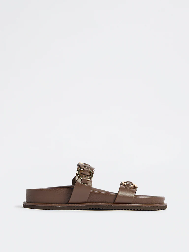 LUNA BLU Dark Brown Hardware Detailed Slip-On Sandals