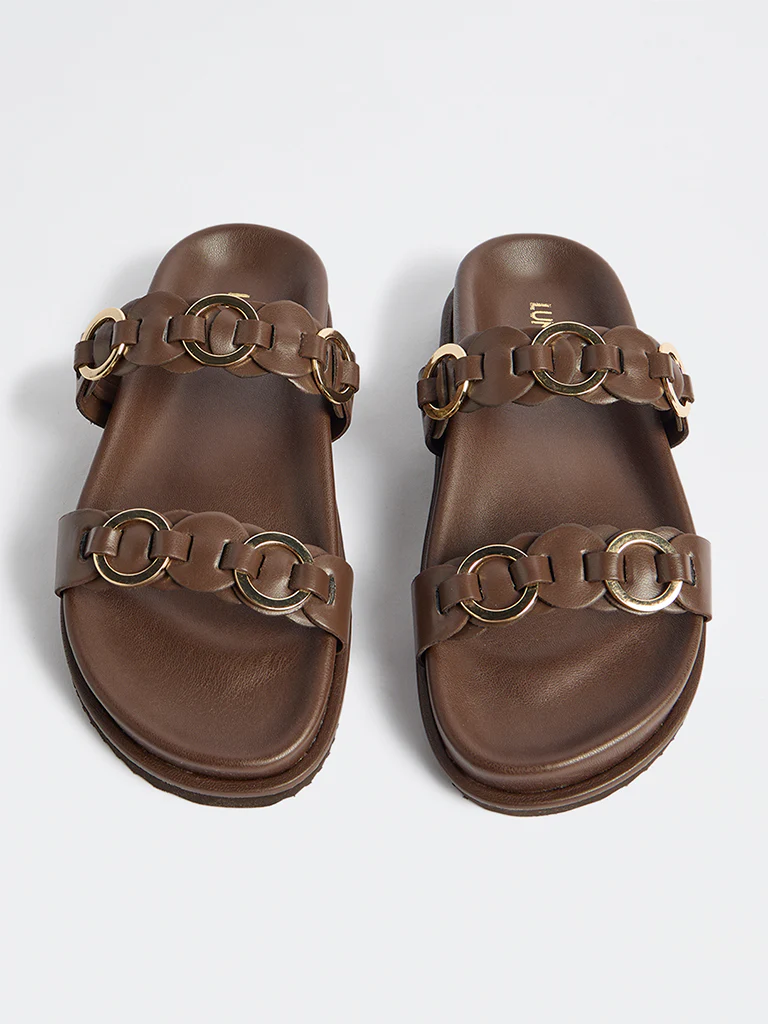 LUNA BLU Dark Brown Hardware Detailed Slip-On Sandals - Image 2