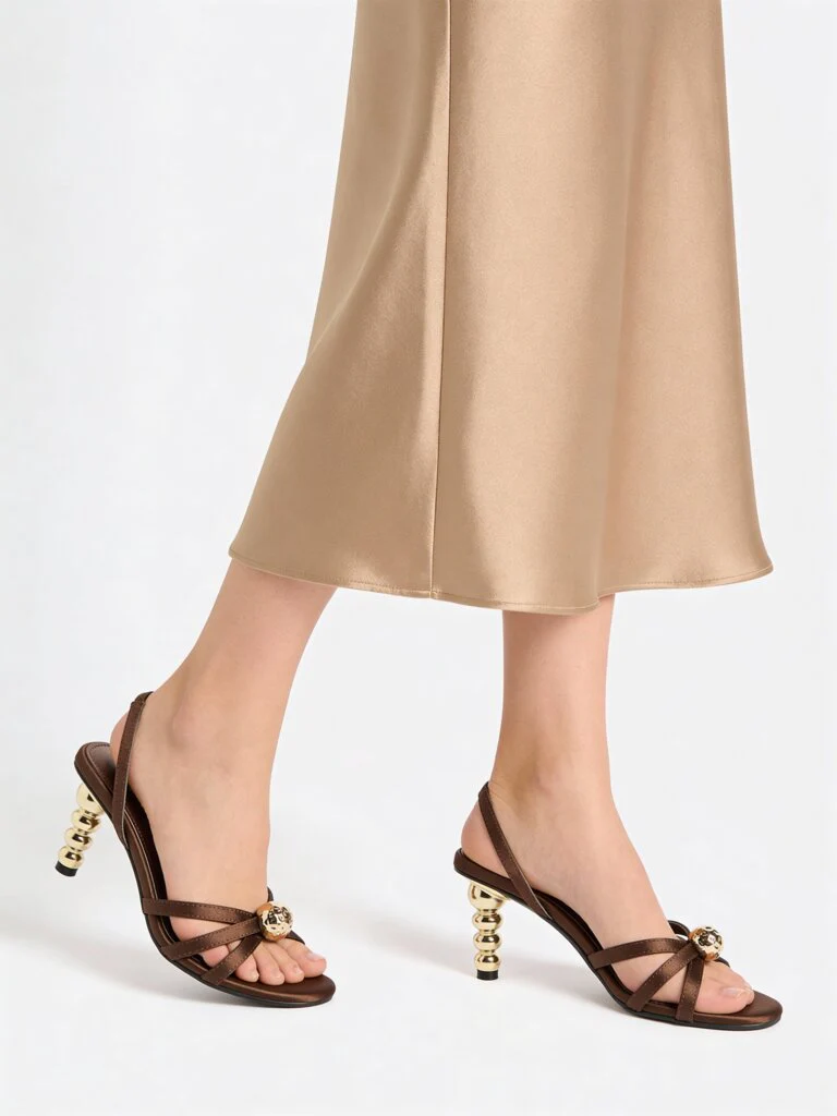 LUNA BLU Dark Brown Statement-Heel Slingback Sandals