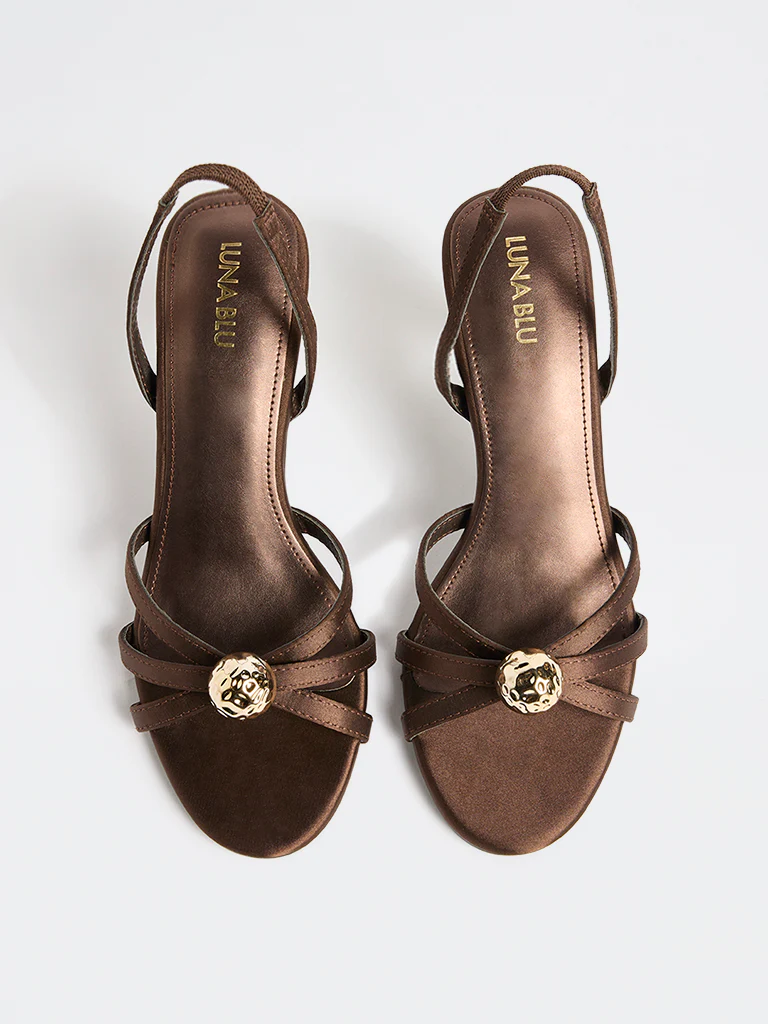 LUNA BLU Dark Brown Statement-Heel Slingback Sandals - Image 3