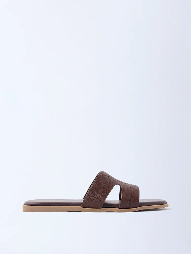 LUNA BLU Dark Brown Stitch-Detailed Slides - Exclusive - Image 2