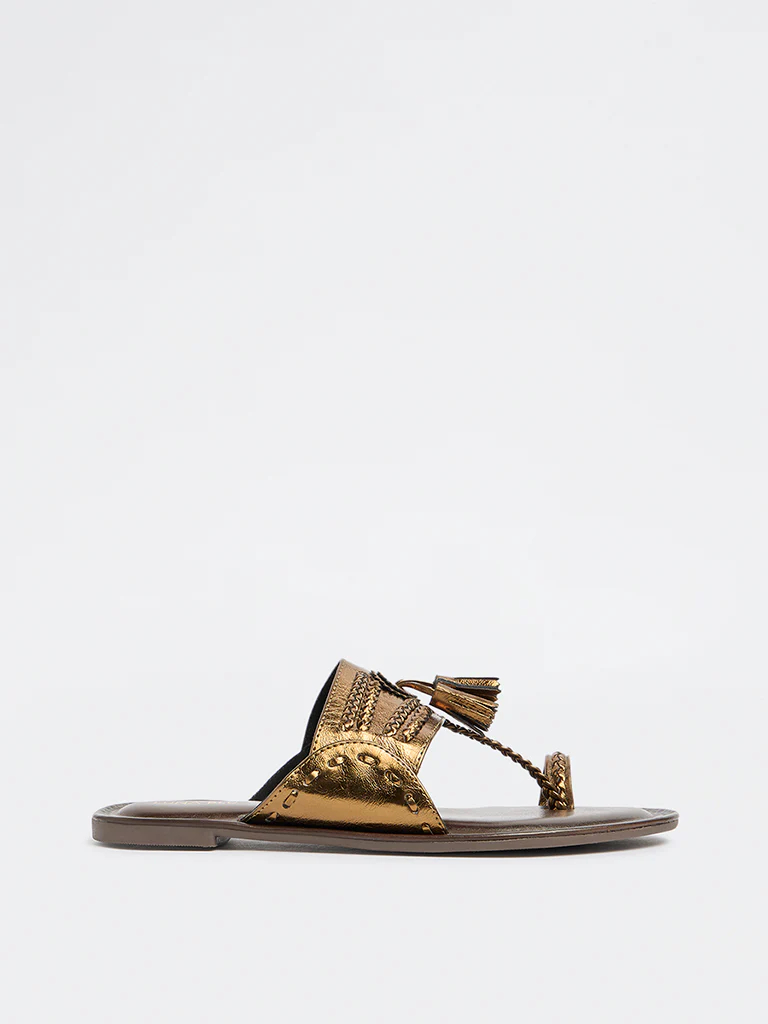 LUNA BLU Dark Brown Tassel Detailed Kolhapuri Sandals