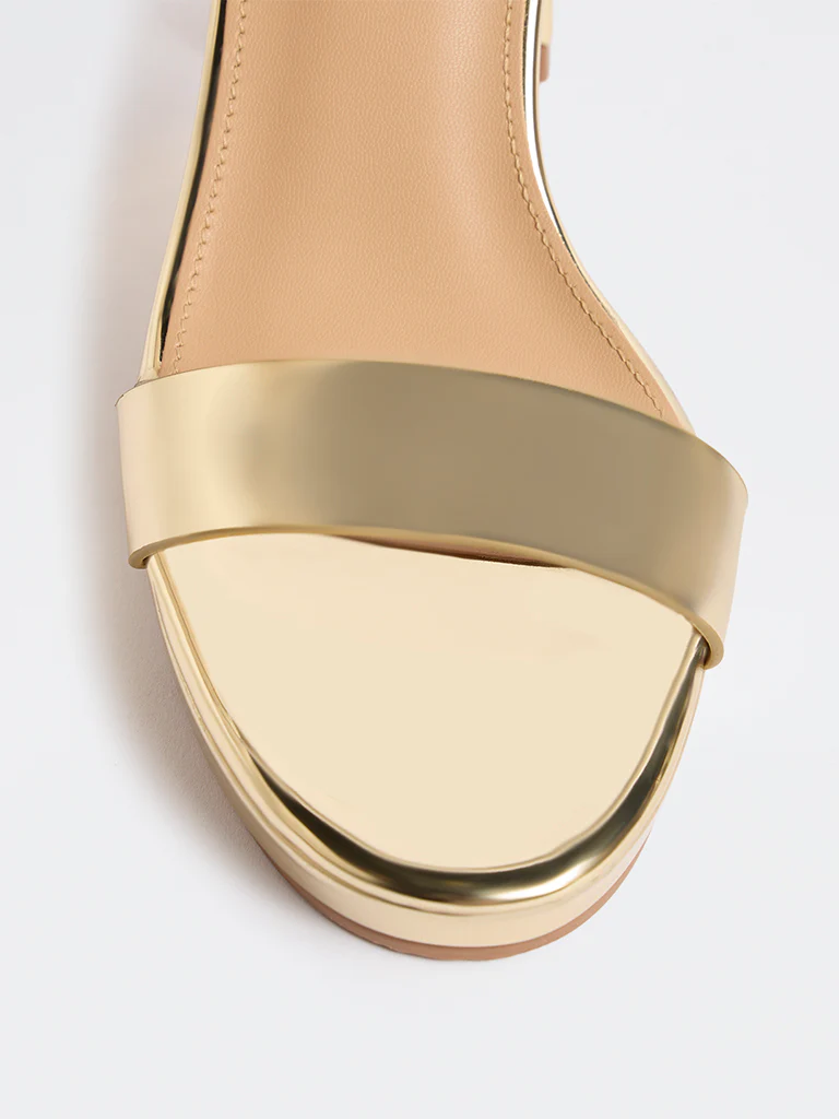 LUNA BLU Gold Block Heel Sandals - Image 4