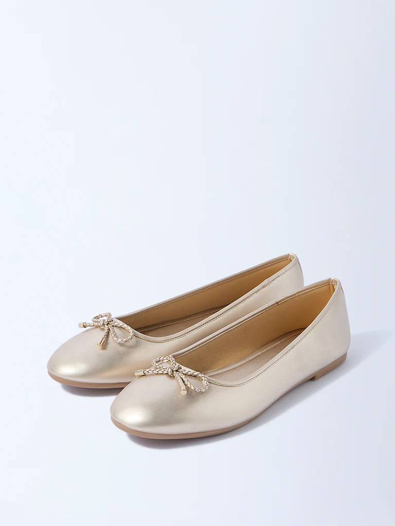 LUNA BLU Gold Bow-Detailed Ballerinas - Image 2