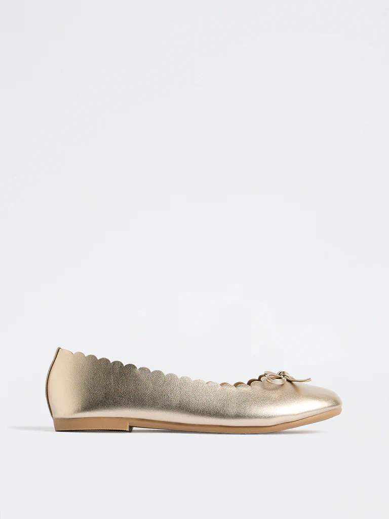 LUNA BLU Gold Bow-Detailed Ballerinas - Image 3