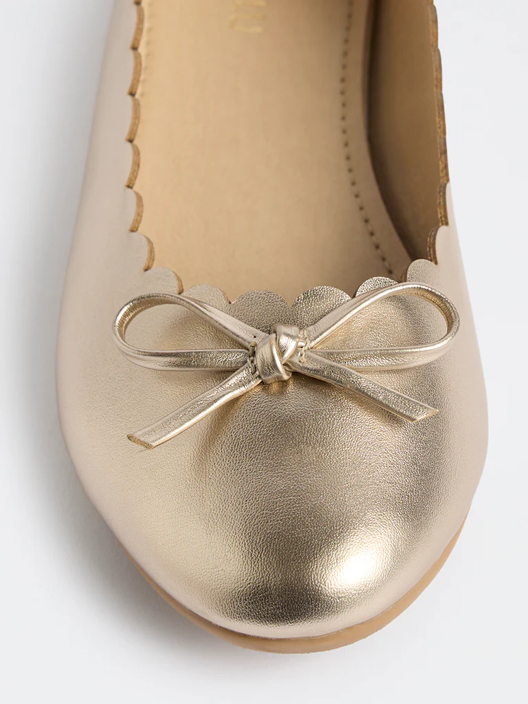 LUNA BLU Gold Bow-Detailed Ballerinas - Image 4
