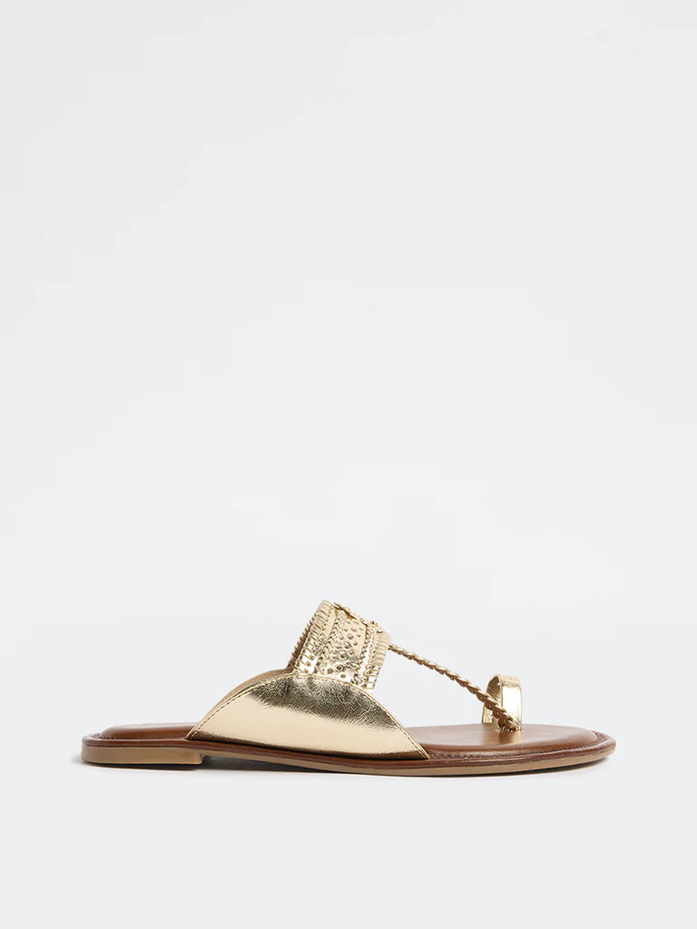 LUNA BLU Gold Braided Kolhapuri Sandals