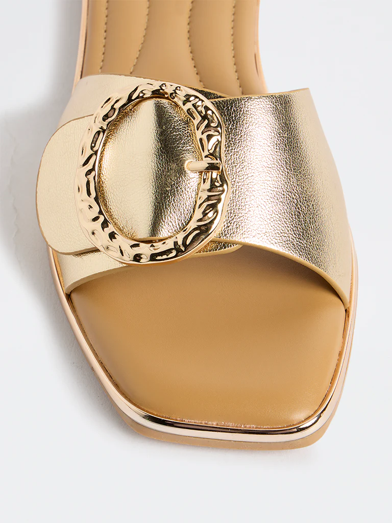 LUNA BLU Gold Buckle-Detailed Slides - Image 4