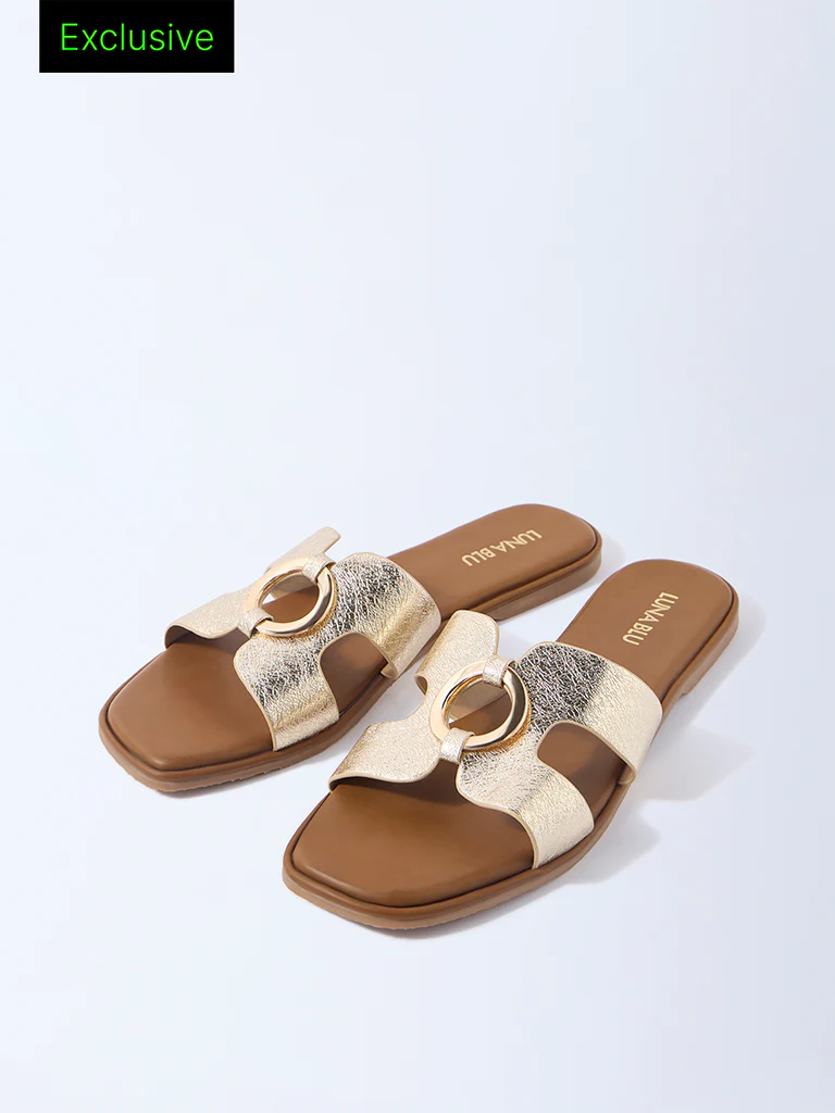 LUNA BLU Gold Buckle-Detailed Slides - Exclusive