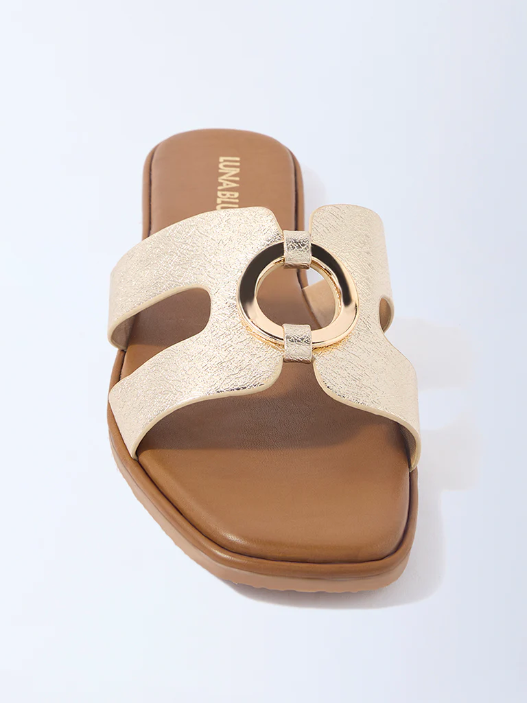 LUNA BLU Gold Buckle-Detailed Slides - Exclusive - Image 3