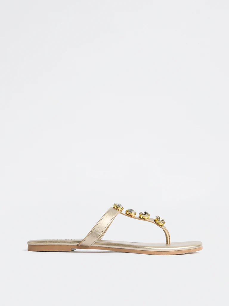 LUNA BLU Gold Embellished Thong-Strap Sandals