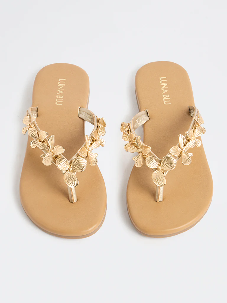 LUNA BLU Gold Floral-Detailed Sandals - Image 3