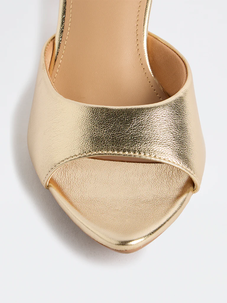 LUNA BLU Gold Heel Mules - Image 4