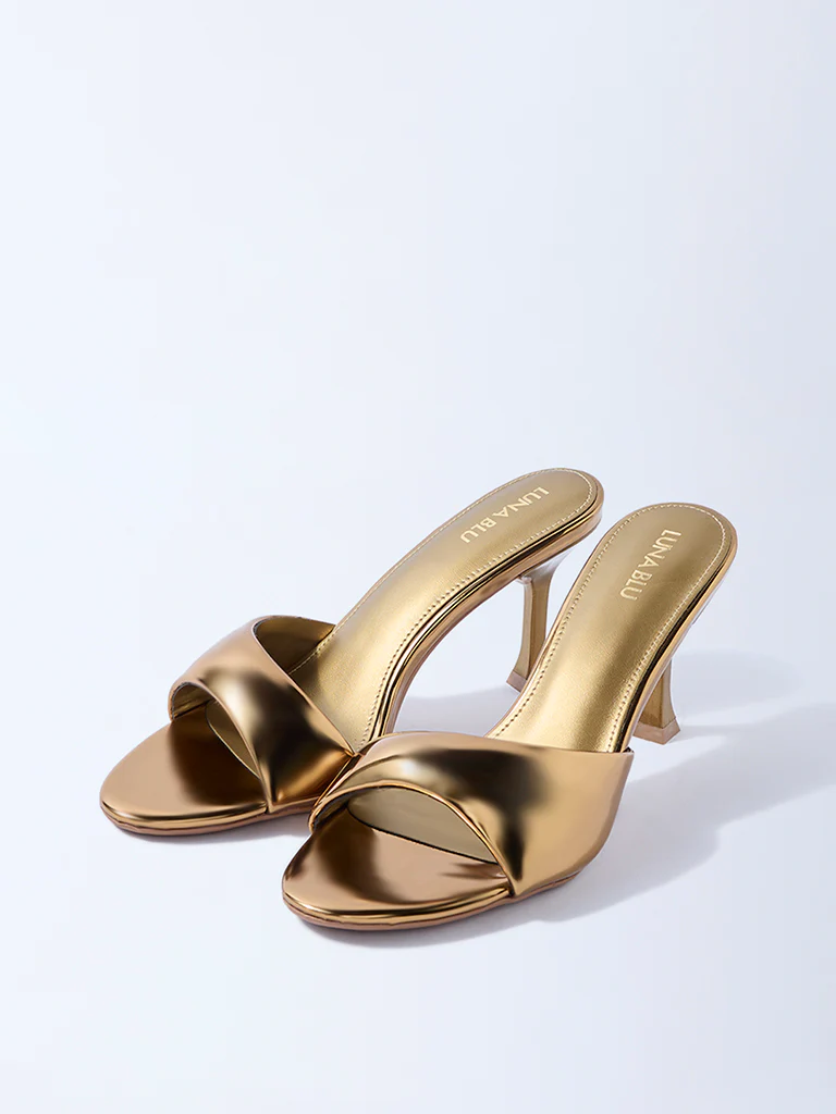 LUNA BLU Gold Heel Sandals - Image 2