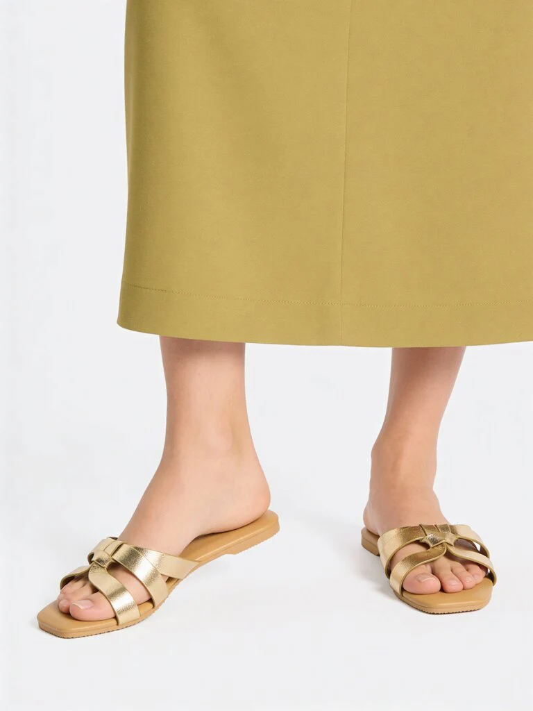 LUNA BLU Gold Interwoven Strap Slides