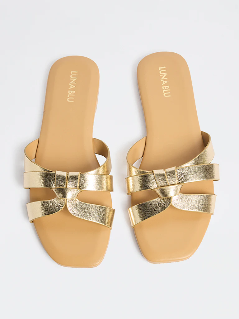 LUNA BLU Gold Interwoven Strap Slides - Image 3