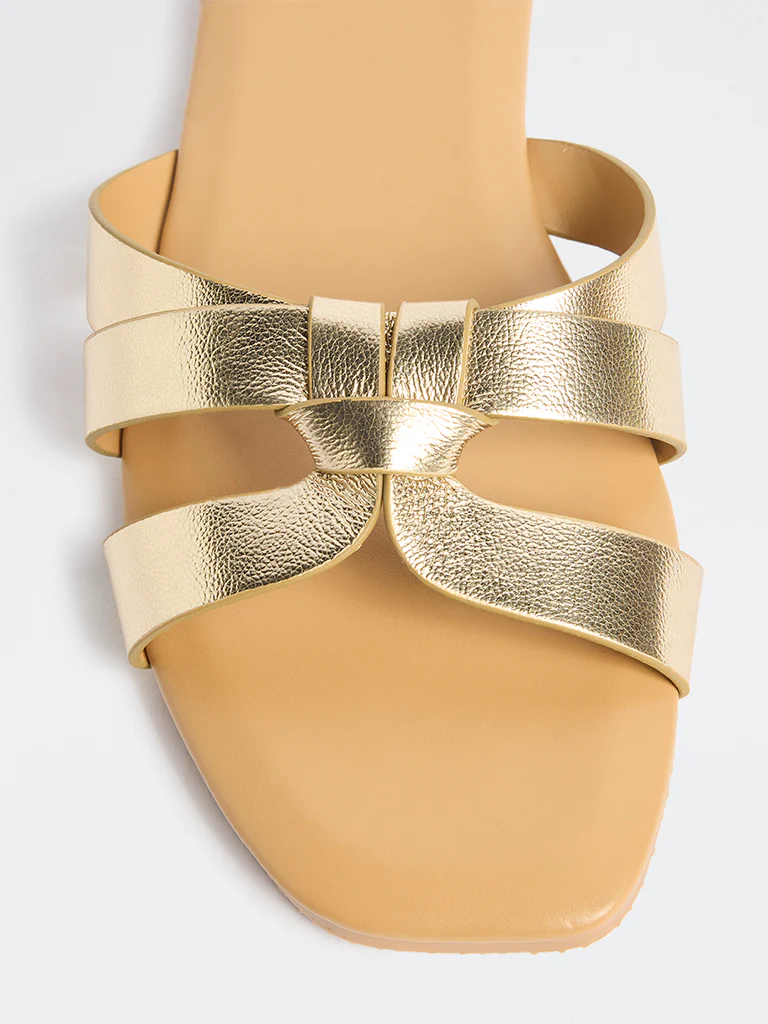 LUNA BLU Gold Interwoven Strap Slides - Image 4