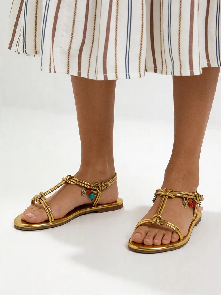LUNA BLU Gold Multi Charm Metallic Slingback Sandals - Image 2