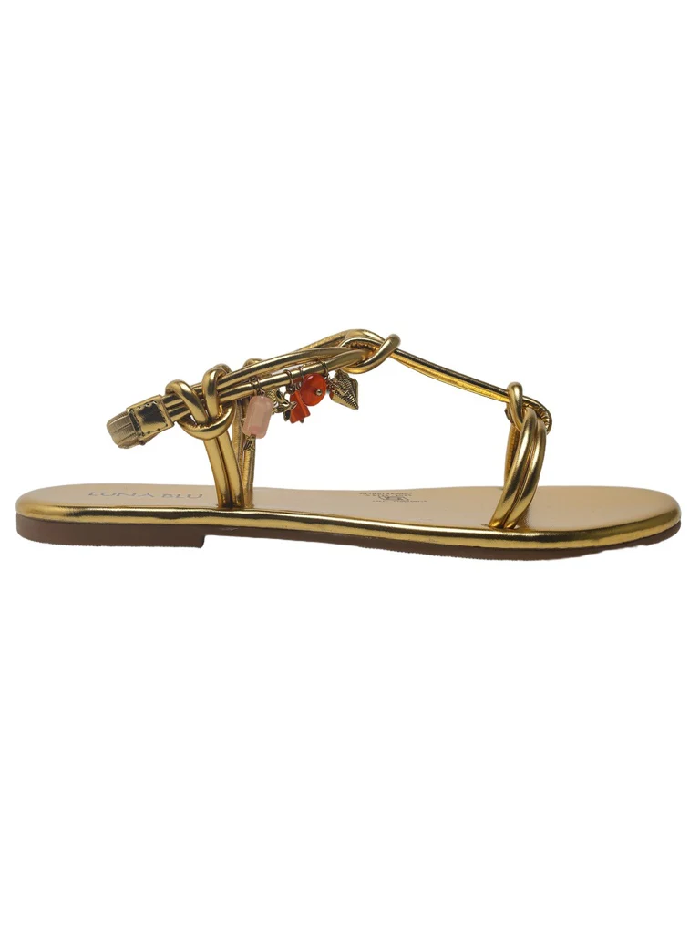 LUNA BLU Gold Multi Charm Metallic Slingback Sandals - Image 4