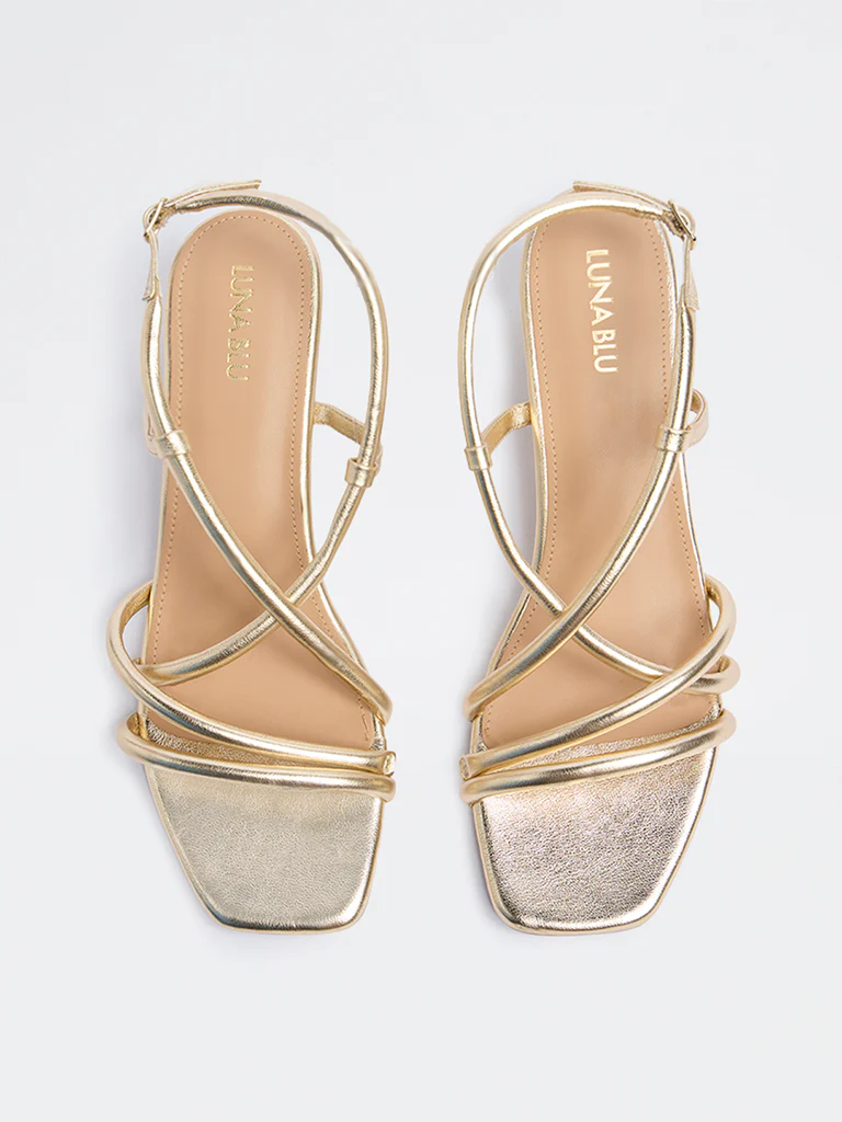 LUNA BLU Gold Multi-Strap Heel Sandals - Image 3
