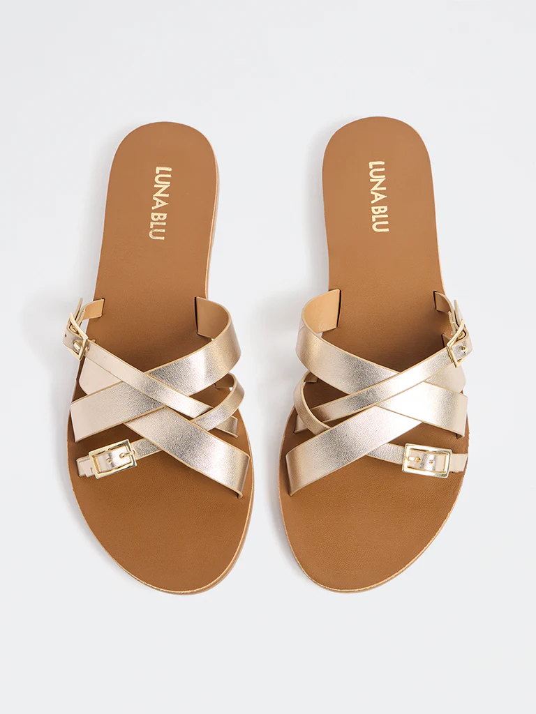 LUNA BLU Gold Multi-Strap Slides - Image 2