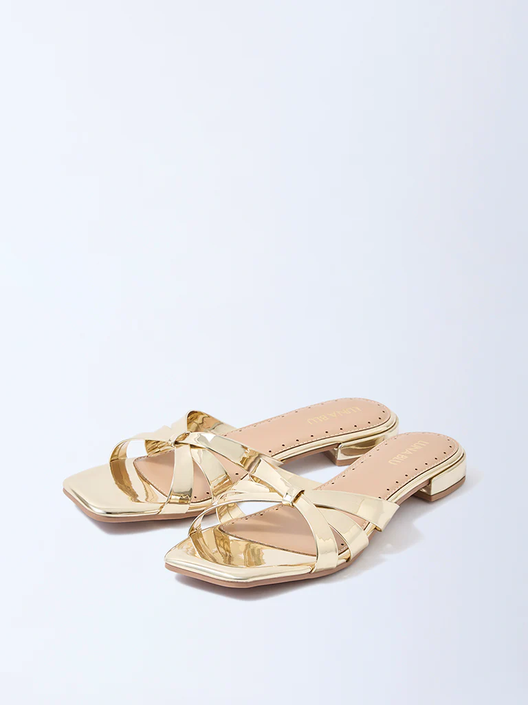 LUNA BLU Gold Multi-Strap Slides - Image 2