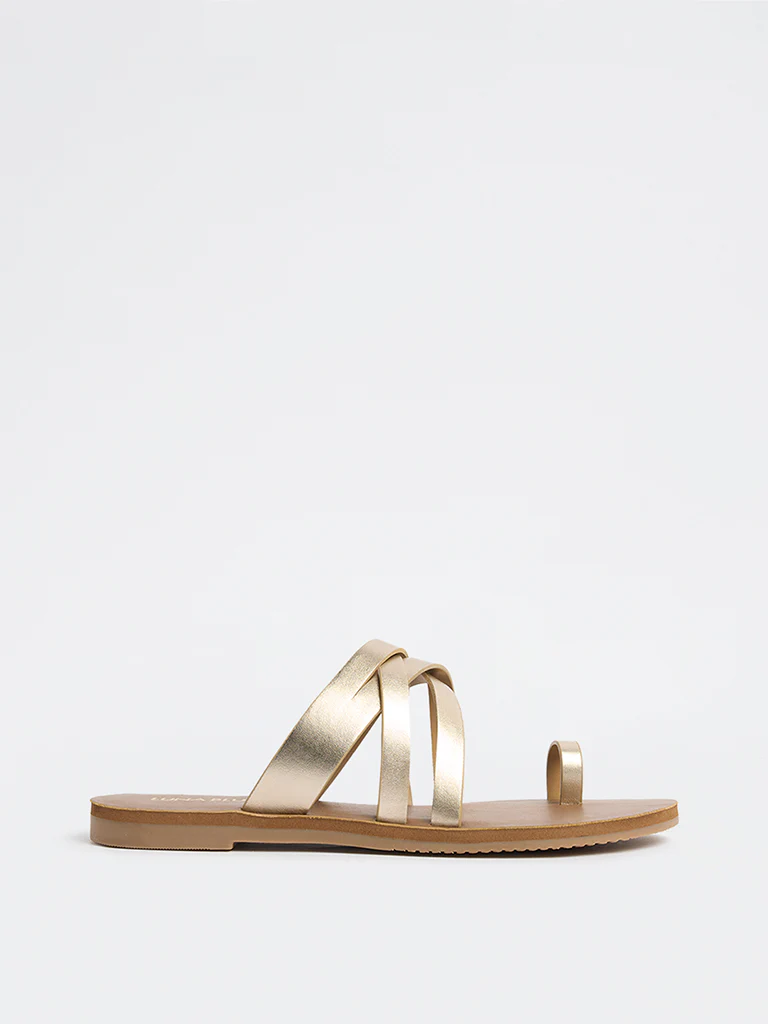 LUNA BLU Gold Multi-Strap Toe-Ring Sandals - Image 2