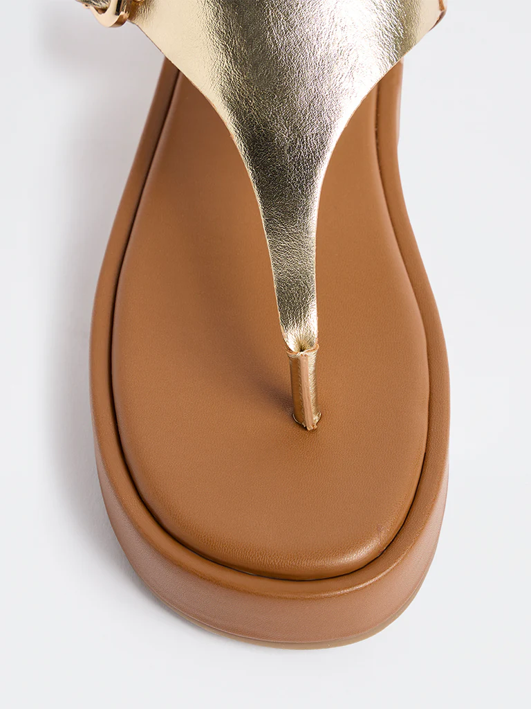 LUNA BLU Gold Thong-Strap Sandals - Image 4