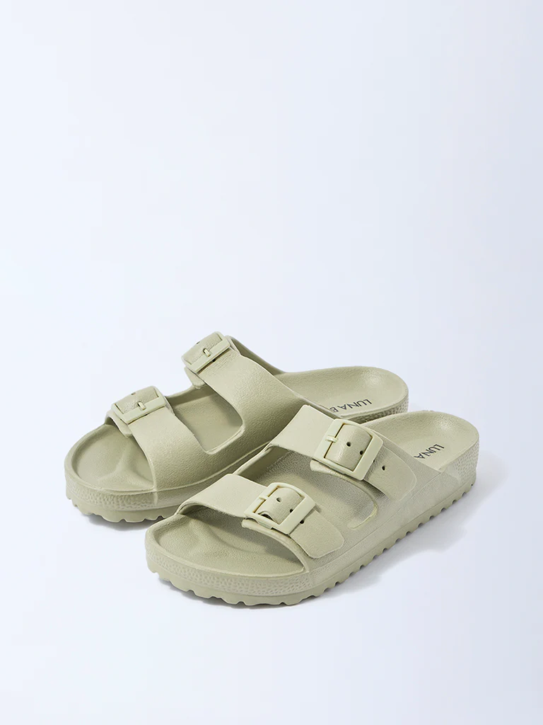 LUNA BLU Green Dual-Buckled Slip-On Sandals - Image 2