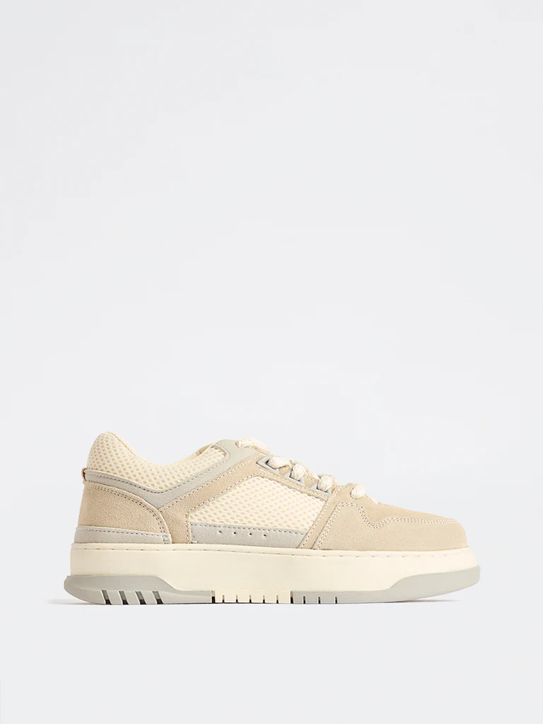LUNA BLU Grey Colorblock Perforated Lace-Up Sneakers