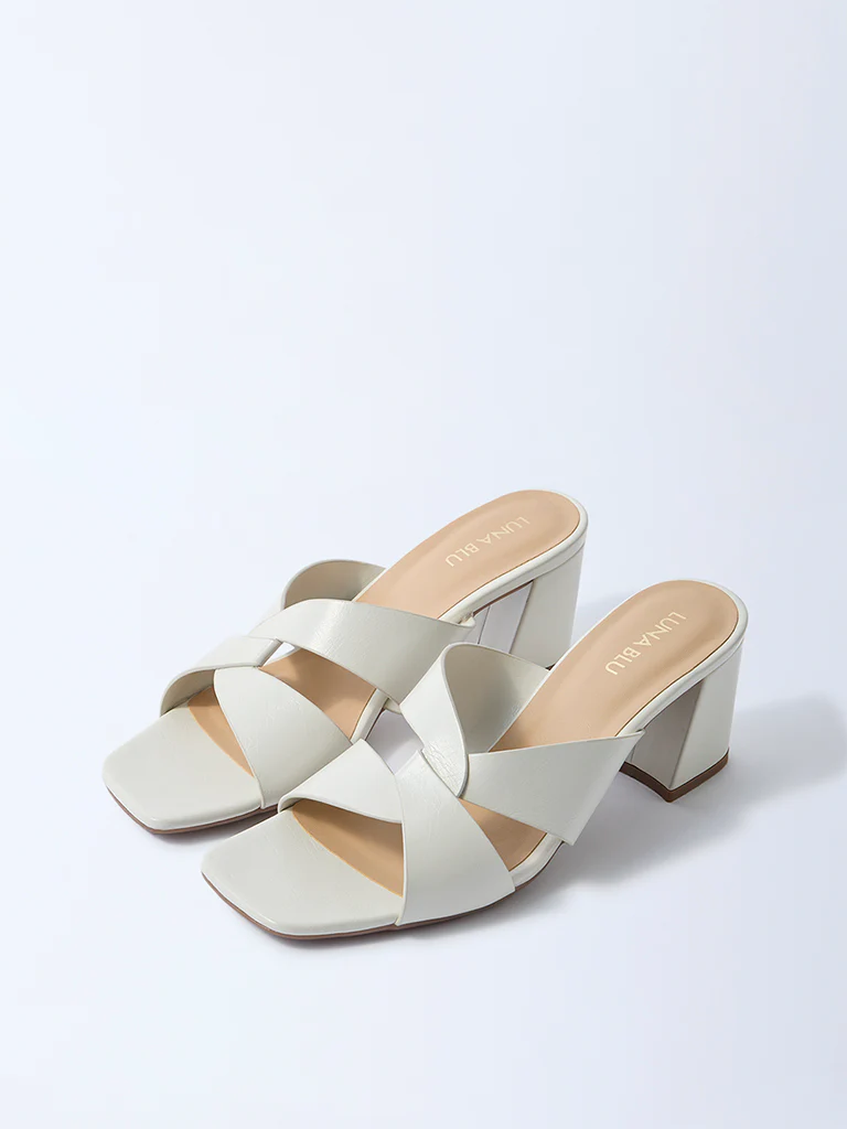 LUNA BLU Ivory Block-Heel Sandals