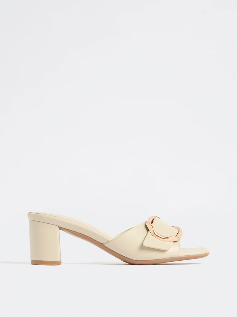 LUNA BLU Ivory Buckle-Detail Block-Heel Sandals