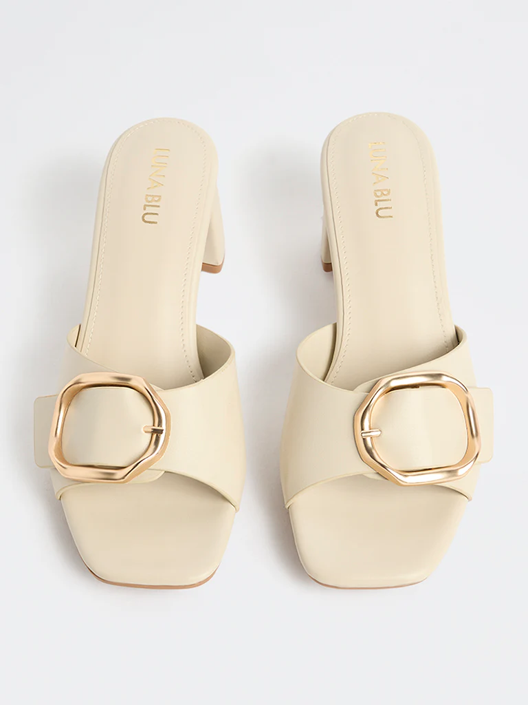 LUNA BLU Ivory Buckle-Detail Block-Heel Sandals - Image 2