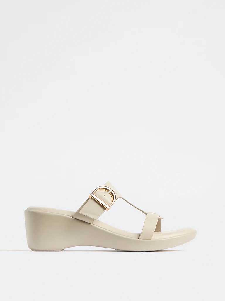 LUNA BLU Ivory Buckle-Detail Wedge-Heel Sandals - Image 2