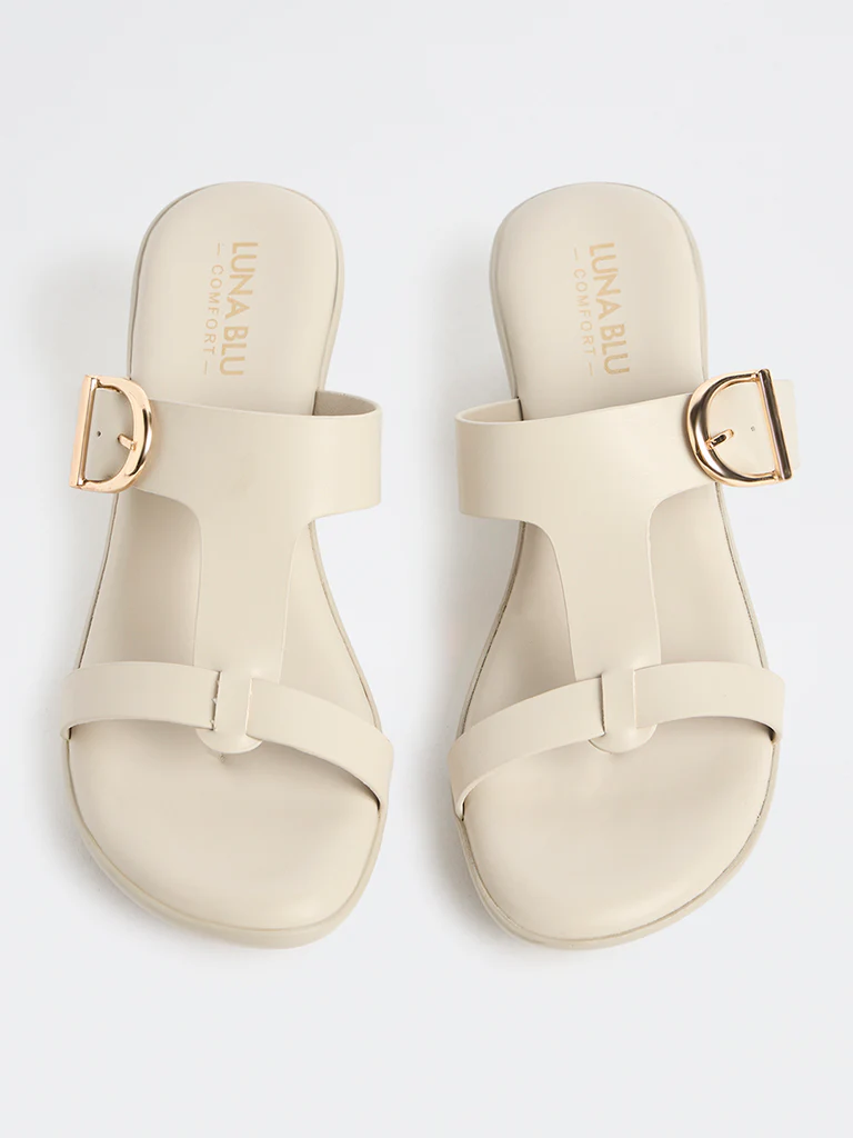 LUNA BLU Ivory Buckle-Detail Wedge-Heel Sandals - Image 3