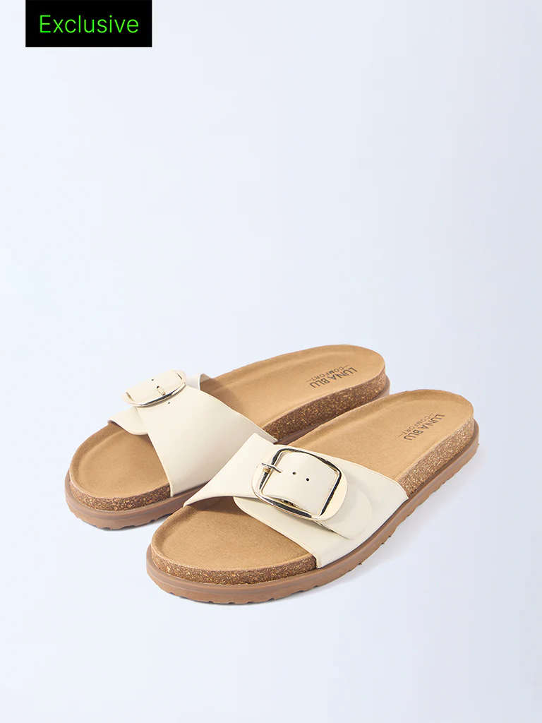 LUNA BLU Ivory Buckle-Detailed Comfort Sandals - Exclusive