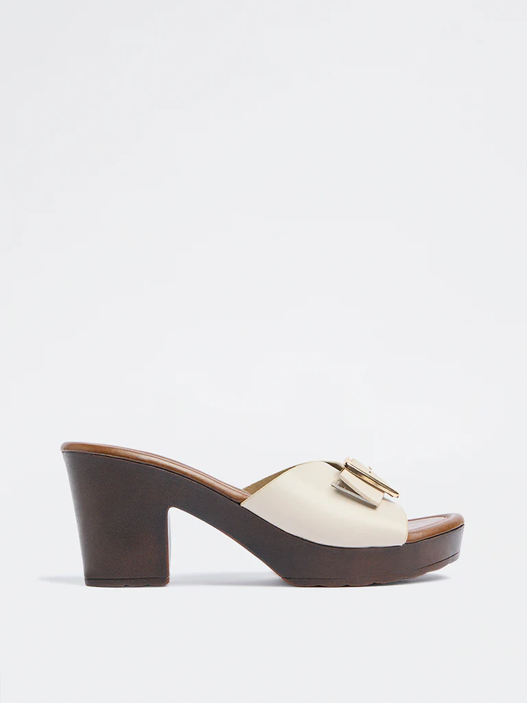LUNA BLU Ivory Buckle-Detailed Heel Sandals - Image 2