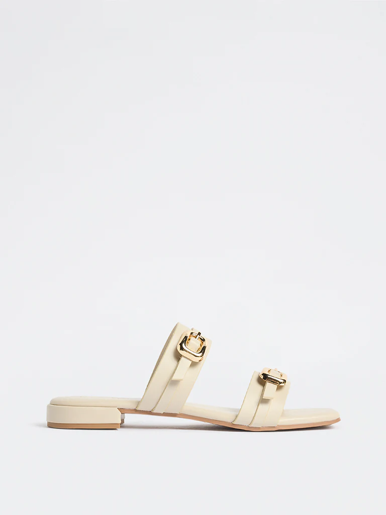 LUNA BLU Ivory Buckle Detailed Slides - Image 2
